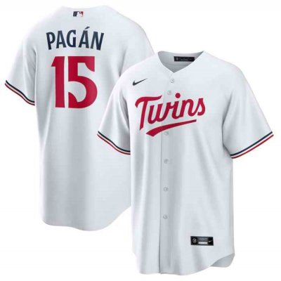 Men's Minnesota Twins #15 Emilio Pag'n White Cool Base Stitched Jersey