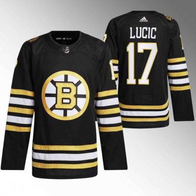 Men's Boston Bruins #17 Milan Lucic Black With Rapid7 Patch 100th Anniversary Stitched Jersey