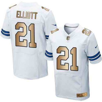 Nike Cowboys #21 Ezekiel Elliott White Men's Stitched NFL Elite Gold Jersey