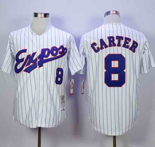 Mitchell And Ness 1982 Expos #8 Gary Carter White(Black Strip) Throwback Stitched MLB Jersey