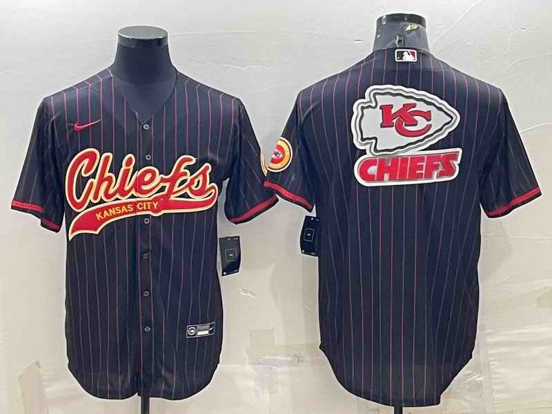 Men's Kansas City Chiefs Black Team Big Logo With Patch Cool Base Stitched Baseball Jersey