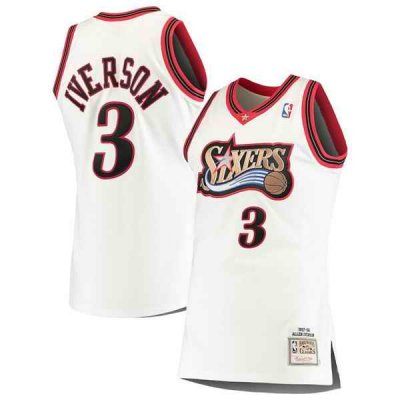 Men's Philadelphia 76ers #3 Allen Iverson Mitchell & Ness White 1997/98 Classics Stitched Jersey