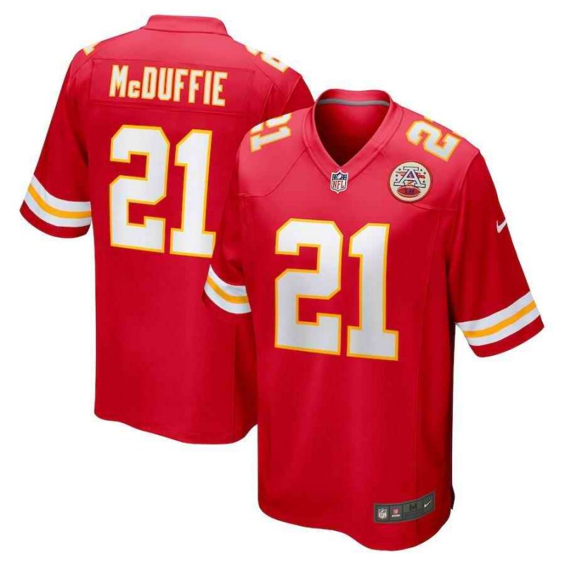 Men's Kansas City Chiefs #21Trent McDuffie Red Stitched Football Game Jersey