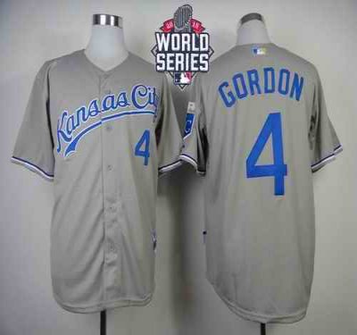 Royals #4 Alex Gordon Grey Cool Base W/2015 World Series Patch Stitched MLB Jersey