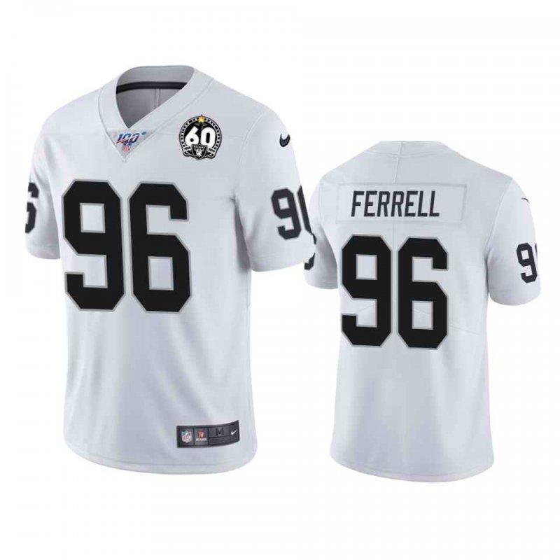 Men's Oakland Raiders #96 Clelin Ferrell White 100th Season With 60 Patch Vapor Limited Stitched NFL Jersey