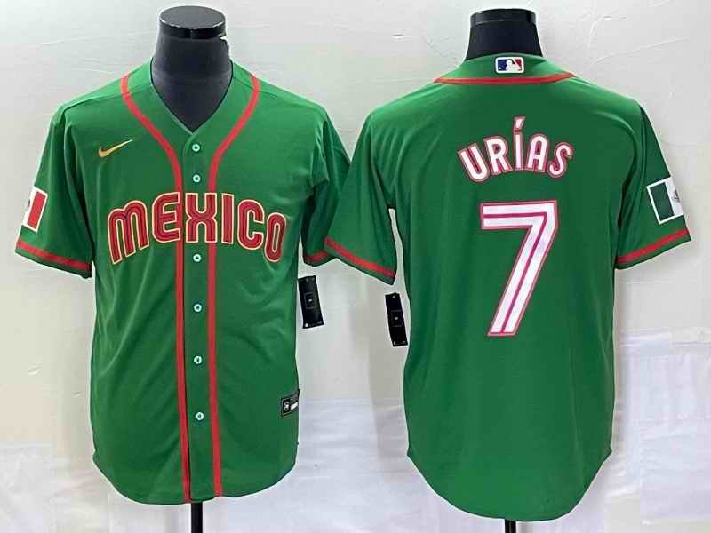 Men's Mexico Baseball #7 Julio Ur'as 2023 Green World Baseball With Patch Classic Stitched Jersey