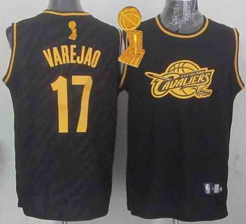 Cavaliers #17 Anderson Varejao Black Precious Metals Fashion The Champions Patch Stitched NBA Jersey