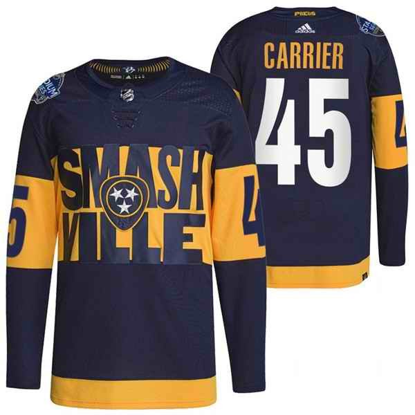 Men's Nashville Predators #45 Alexandre Carrier 2022 Navy Stadium Series Breakaway Player Stitched Jersey