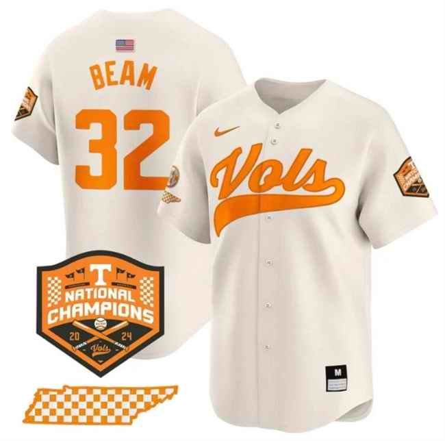 Men's Tennessee Volunteers #32 Drew Beam Cream 2024 Champions Vapor Limited Stitched Jersey