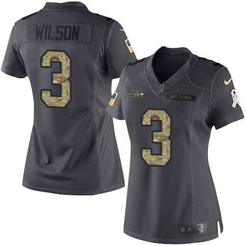 Nike Seahawks #3 Russell Wilson Black Women's Stitched NFL Limited 2016 Salute to Service Jersey