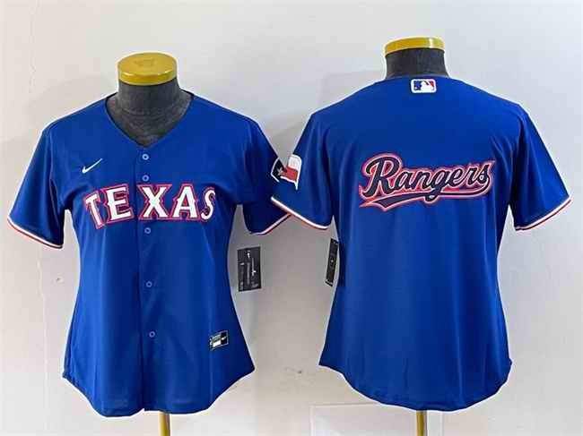 Women's Texas Rangers Royal Team Big Logo With Patch Stitched Baseball Jersey(Run Small)