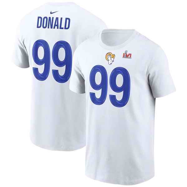 Men's Los Angeles Rams #99 Aaron Donald 2022 White Super Bowl LVI Champions T-Shirt