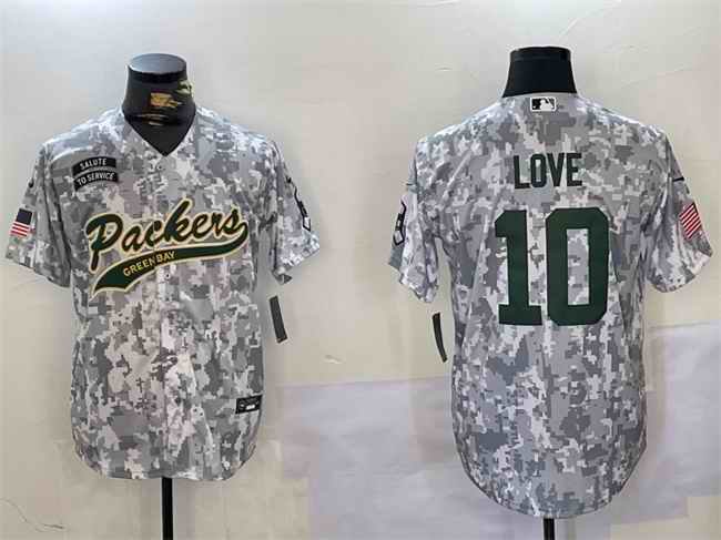 Men's Green Bay Packers #10 Jordan Love 2024 Arctic Camo Salute to Service Stitched Baseball Jersey