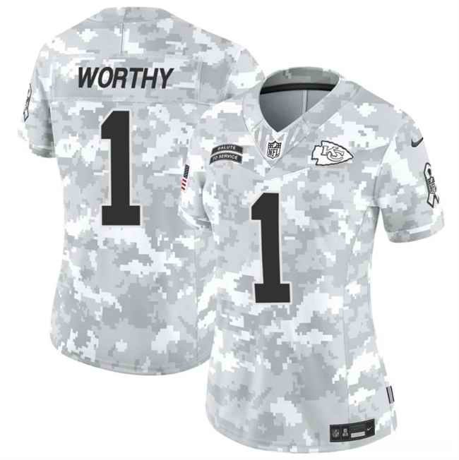 Women's Kansas City Chiefs #1 Xavier Worthy 2024 F.U.S.E Arctic Camo Salute to Service Limited Stitched Football Jersey(Run Small)