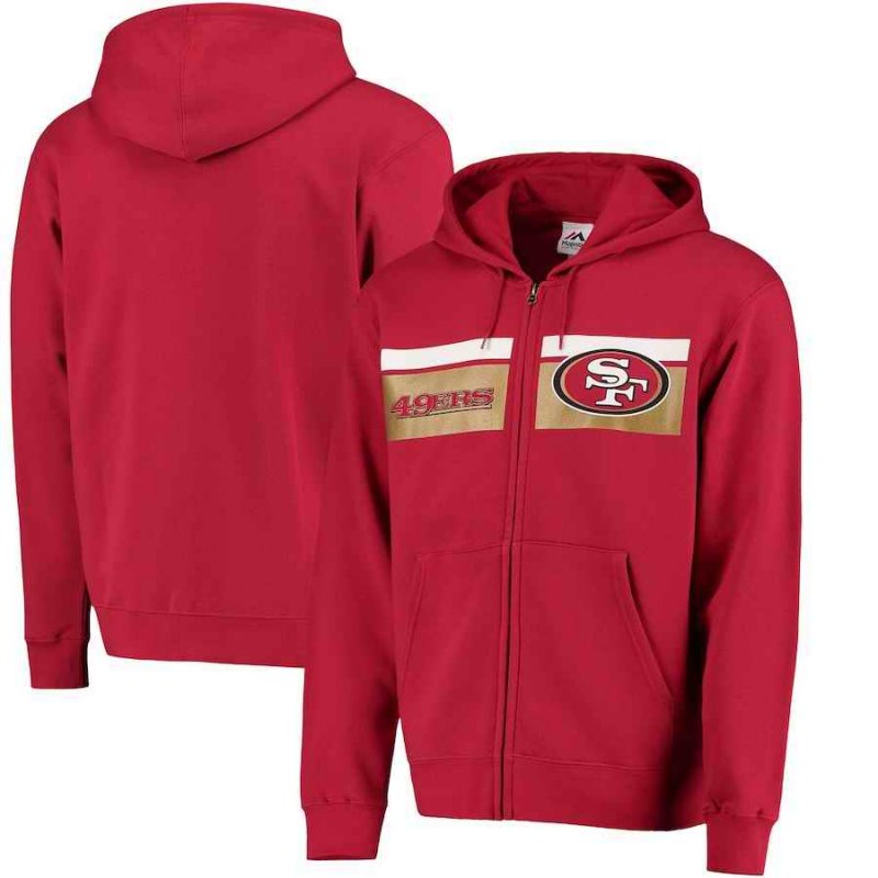 Men's San Francisco 49ers Scarlet Majestic Touchback Full-Zip NFL Hoodie