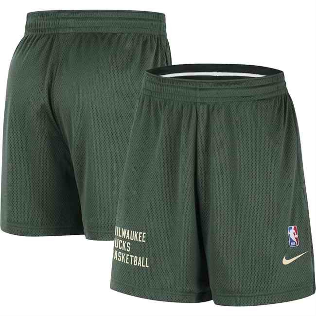 Men's Milwaukee Bucks Hunter Green Warm Up Performance Practice Shorts(Run Small)