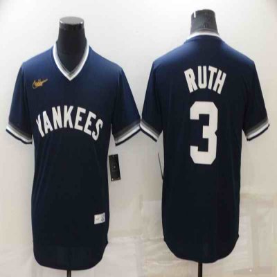 Men's New York Yankees #3 Babe Ruth Navy Stitched Baseball Jersey