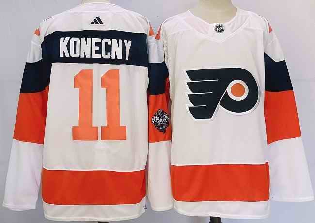 Men's Philadelphia Flyers #11 Travis Konecny White 2023-2024 Stadium Series Stitched Jersey