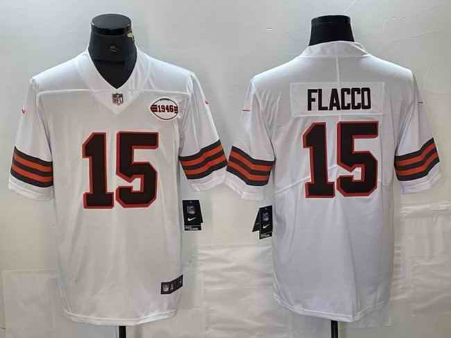 Men's Cleveland Browns #15 Joe Flacco White 1946 Collection Vapor Untouchable Limited Stitched Jersey