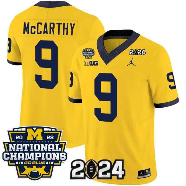 Men's Michigan Wolverines #9 J.J. McCarthy Yellow 2024 F.U.S.E. With 2023 National Champions Patch Stitched Jersey