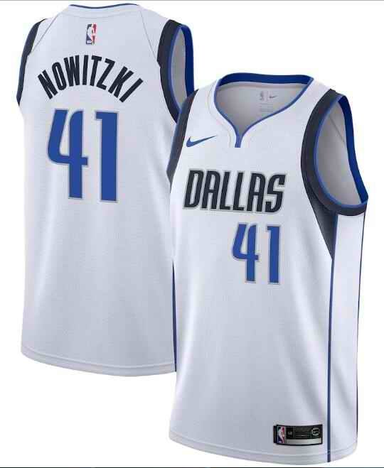 Men's Dallas Mavericks #41 Dirk Nowitzki White Association Edition Swingman Stitched Jersey