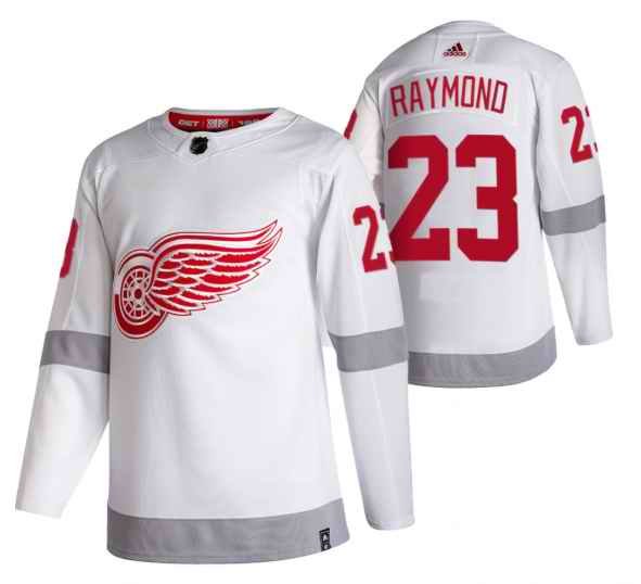 Men's Detroit Red Wings #23 Lucas Raymond White 2020-21 Reverse Retro Stitched Jersey