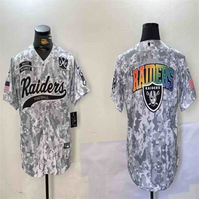 Men's Las Vegas Raiders Team Big Logo 2024 Arctic Camo Salute to Service With 65th Anniversary Patch Stitched Baseball Jersey