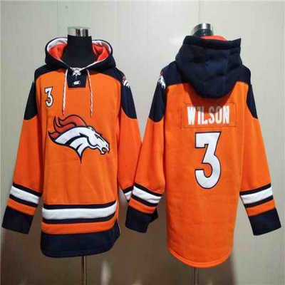 Men's Denver Broncos #3 Russell Wilson Orange Ageless Must-Have Lace-Up Pullover Hoodie