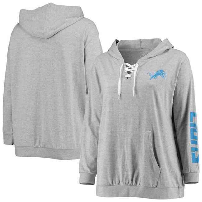 Women's Detroit Lions Heather Gray  Lace-Up Pullover Hoodie