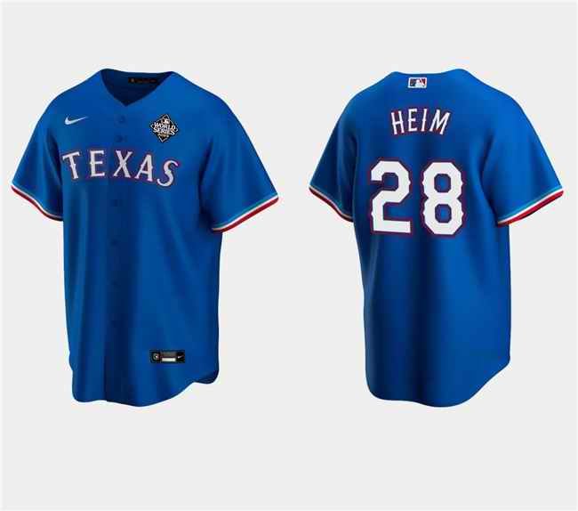 Men's Texas Rangers #28 Jonah Heim Royal 2023 World Series Stitched Baseball  Jersey