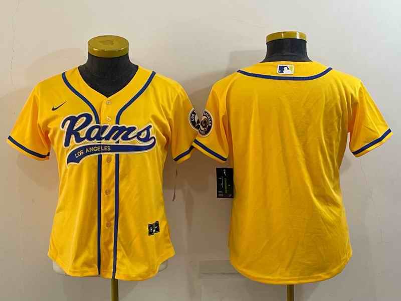 Women's Los Angeles Rams Blank Yellow With Patch Cool Base Stitched Baseball Jersey(Run Small)