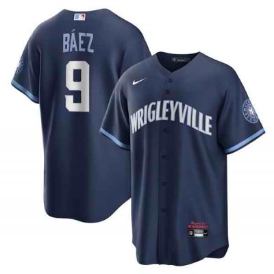 Men's Chicago Cubs #9 Javier B'ez 2021 Navy City Connect Stitched MLB Jersey