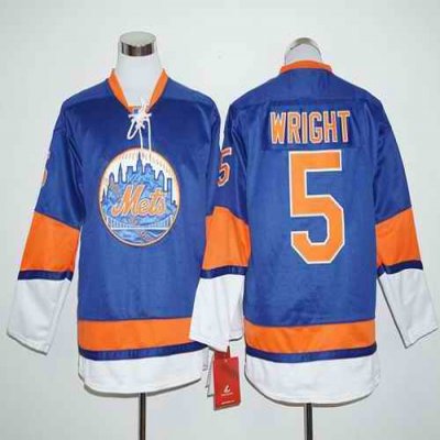 Mets #5 David Wright Blue Long Sleeve Stitched MLB Jersey