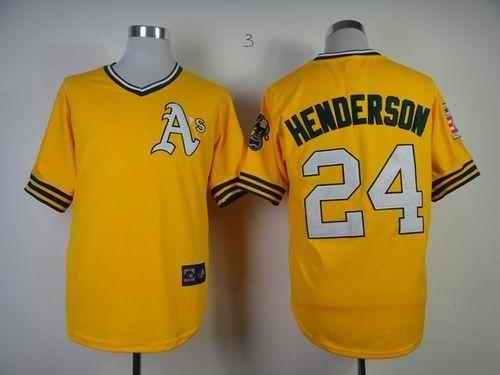 Mitchell And Ness Athletics #24 Rickey Henderson Yellow Throwback Stitched MLB Jersey