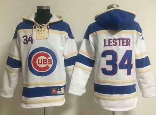 Cubs #34 Jon Lester White Sawyer Hooded Sweatshirt MLB Hoodie