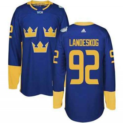 Team Sweden #92 Gabriel Landeskog Blue 2016 World Cup Stitched NHL Jersey