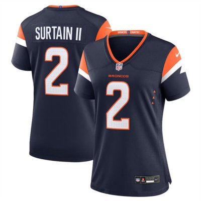 Women's Denver Broncos #2 Pat Surtain II Navy 2024 Alternate Stitched Jersey(Run Small)