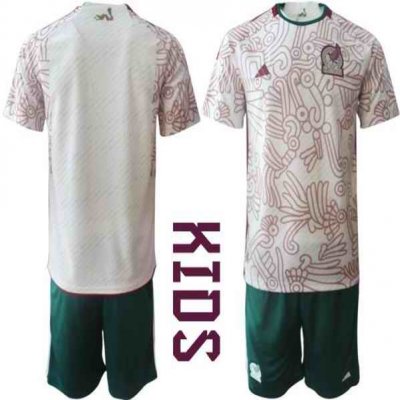 Youth Mexico Blank White Away Soccer Jersey Suit