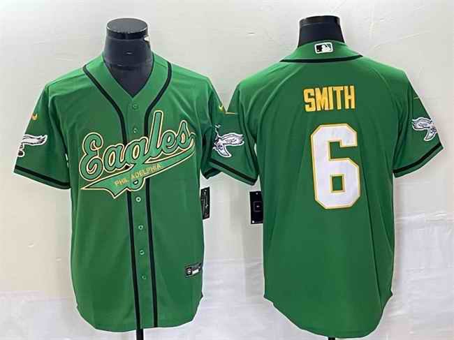 Men's Philadelphia Eagles #6 DeVonta Smith Green Gold Cool Base Stitched Baseball Jersey