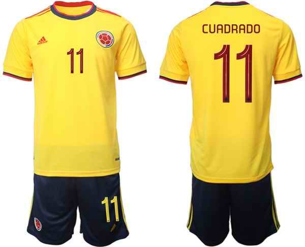 Men's Columbia #11 Cuadrado Yellow Home Soccer Jersey Suit