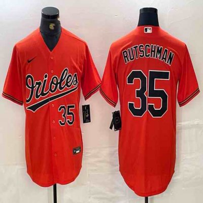 Men's Baltimore Orioles #35 Adley Rutschman Orange With Patch Cool Base Stitched Baseball Jersey