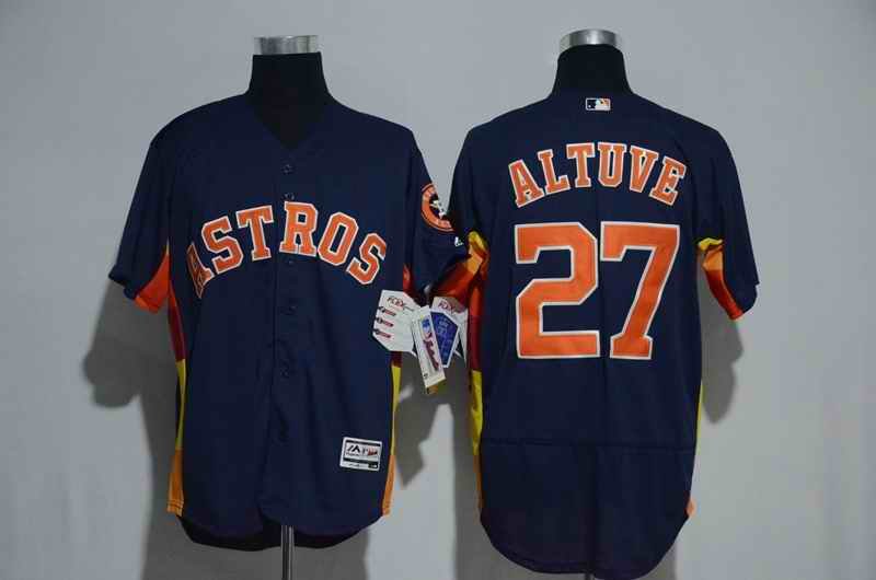 Men's Houston Astros #27 Jose Altuve Majestic Alternate Navy Flex Base Authentic Collection Stitched MLB Jersey