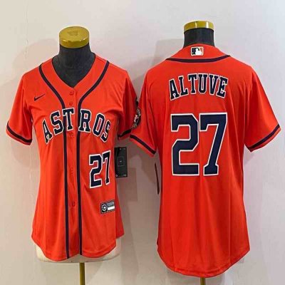 Women's Houston Astros #27 Jose Altuve Orange With Patch Cool Base Stitched Baseball Jersey(Run Small)