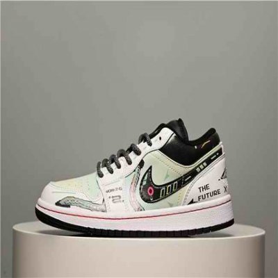 Men's Running Weapon Air Jordan 1 Low Black/White/Green Shoes 0562