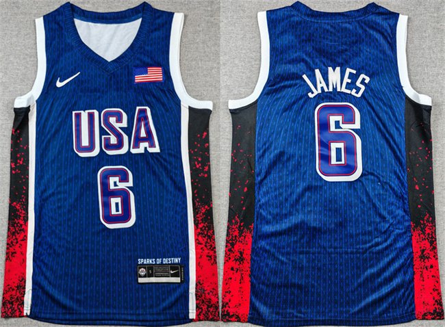 Men's USA Basketball #6 LeBron James Navy 2024 Olympics Stitched Jersey