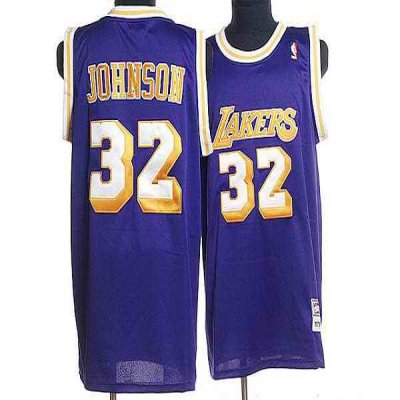 Mitchell and Ness Lakers #32 Magic Johnson Stitched Purple Throwback NBA Jersey