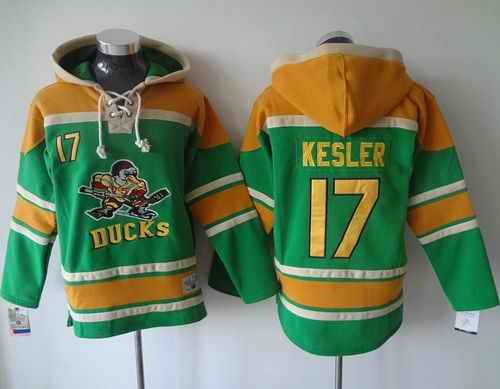 Ducks #17 Ryan Kesler Green Sawyer Hooded Sweatshirt Stitched NHL Jersey