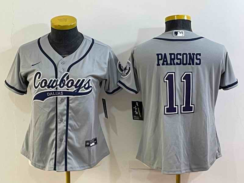 Women's Dallas Cowboys #11 Micah Parsons Grey With Patch Cool Base Stitched Baseball Jersey(Run Small)