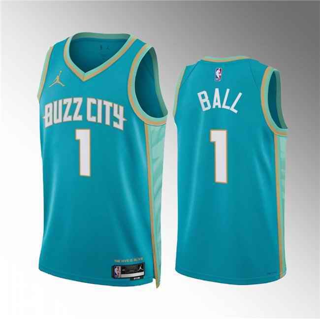 Men's Charlotte Hornets #1 LaMelo Ball Teal 2023/24 City Edition Stitched Basketball Jersey