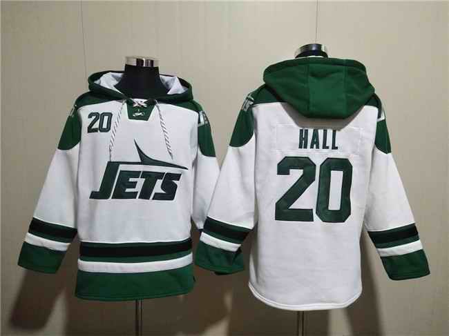 Men's New York Jets #20 Breece Hall White Ageless Must-Have Lace-Up Pullover Hoodie